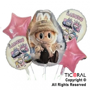 SET DE GLOBOS METALIZADO LABUBU 5 UNIDADES X 1